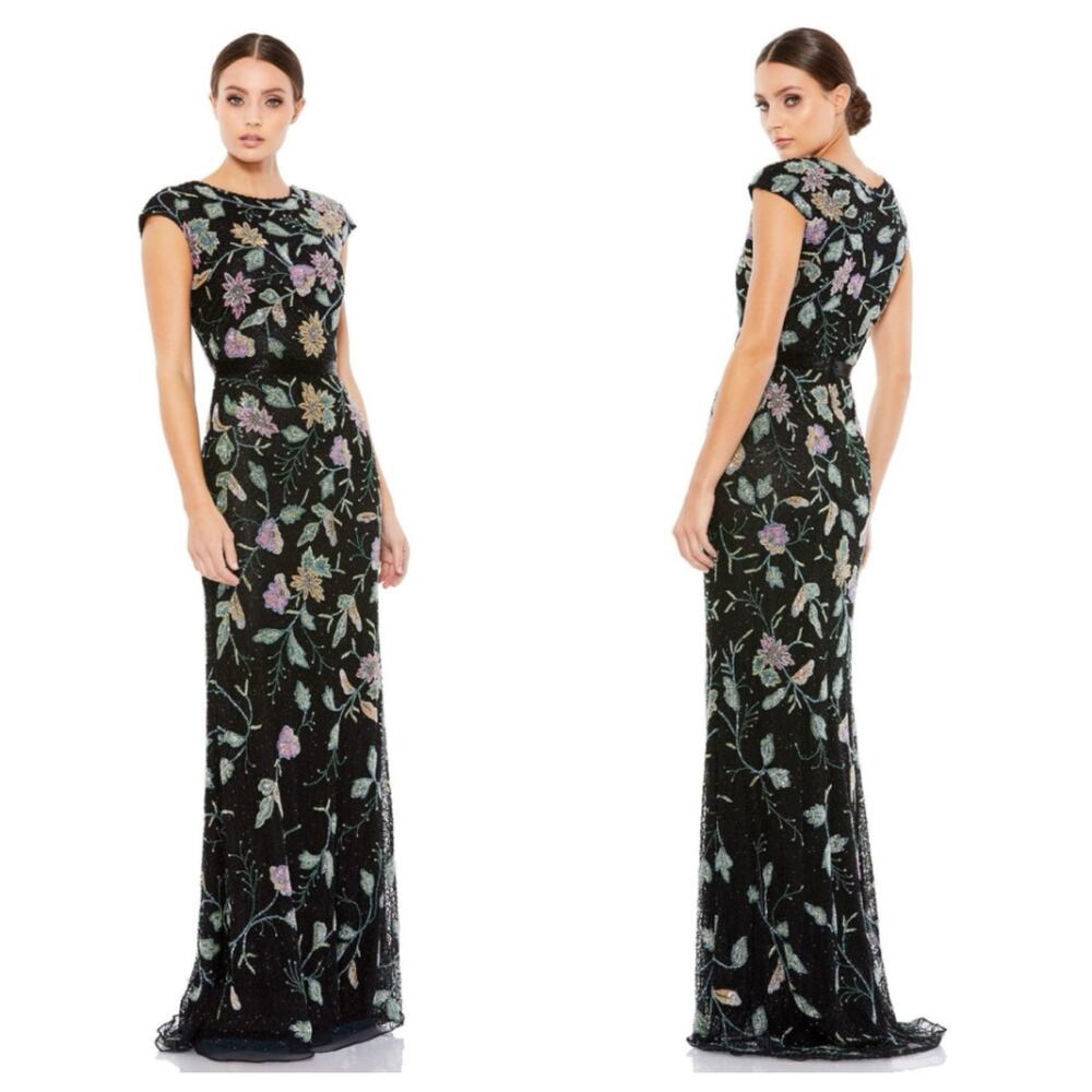 Mac Duggal Floral Beaded Cap Sleeve Lined Evening Gown Caramel Size 2 NWT
